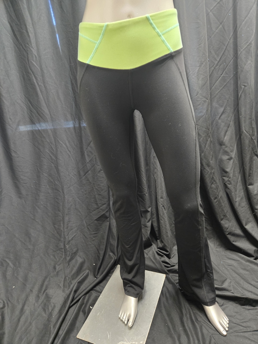 Victoria's Secret Black Leggings with Lime Green and Aqua Waistband